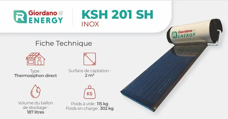 CHAUFFE-EAU SOLAIRE KSH INOX 200 SUPPORT TOITURE Tôle