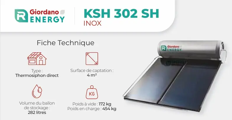CHAUFFE-EAU SOLAIRE KSH INOX 300 SUPPORT TOITURE Tôle