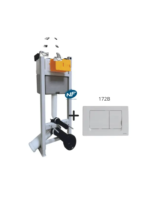 BATI SUPPORT WC SOL & MUR UNIVERSEL NF + PLAQUE DOUBLE DEBIT BLANCHE 172B REGIPLAST