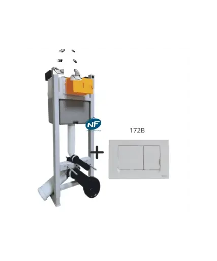 [001025] BATI SUPPORT WC SOL & MUR UNIVERSEL NF + PLAQUE DOUBLE DEBIT BLANCHE 172B REGIPLAST