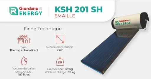 [KSH200] CHAUFFE-EAU SOLAIRE KSH EMAIL 200 SUPPORT TOITURE Tôle